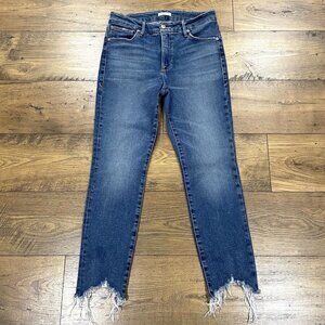 Good American Jeans Womens 6 28 Blue Chewed Raw Hem Denim Stretch Skinny Crop